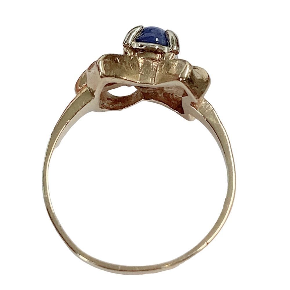 Vintage 10K 10KT Round Star Blue Sapphire Bow Design Yellow Gold Ring - Picture 6 of 7